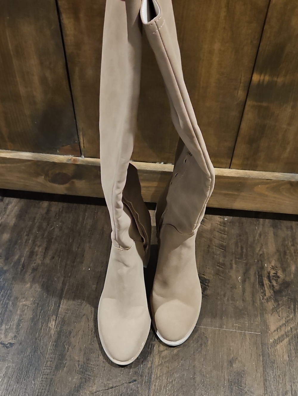 Women's Knee-High Block Heel Boots in Beige